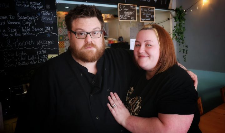 Portrait of the owners of Boutport Café, a cozy café in Barnstaple, with a menu focused on local ingredients and a welcoming atmosphere.